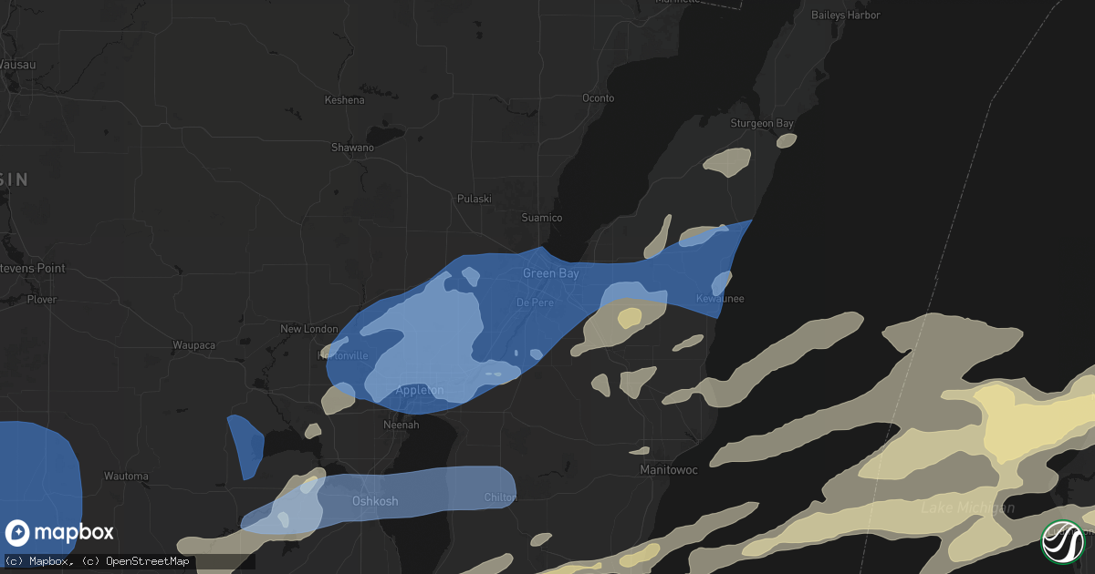 Hail map in Green Bay, WI on July 1, 2026