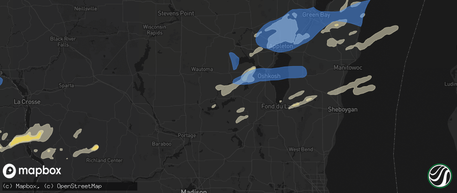 Hail map in Green Lake, WI on July 1, 2026