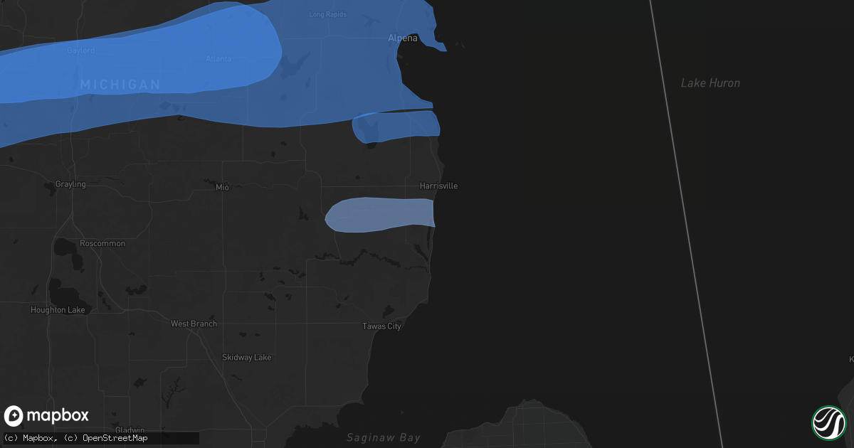Hail map in Greenbush, MI on July 1, 2026