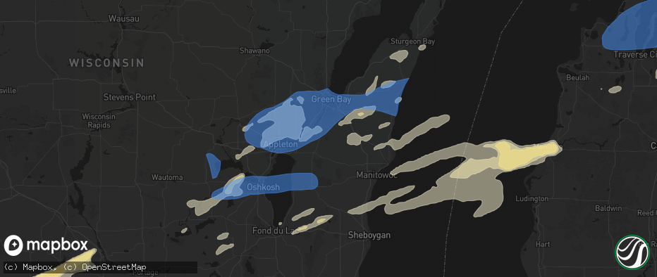 Hail map in Greenleaf, WI on July 1, 2026