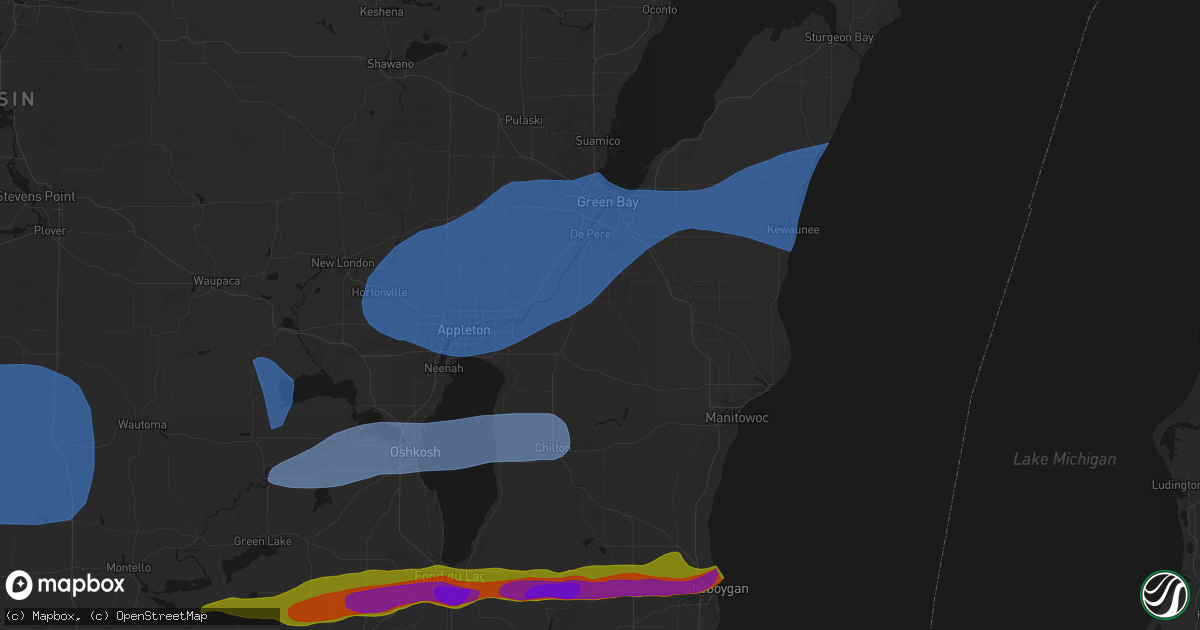 Hail map in Greenleaf, WI on July 1, 2026