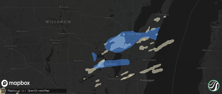Hail map in Greenville, WI on July 1, 2026