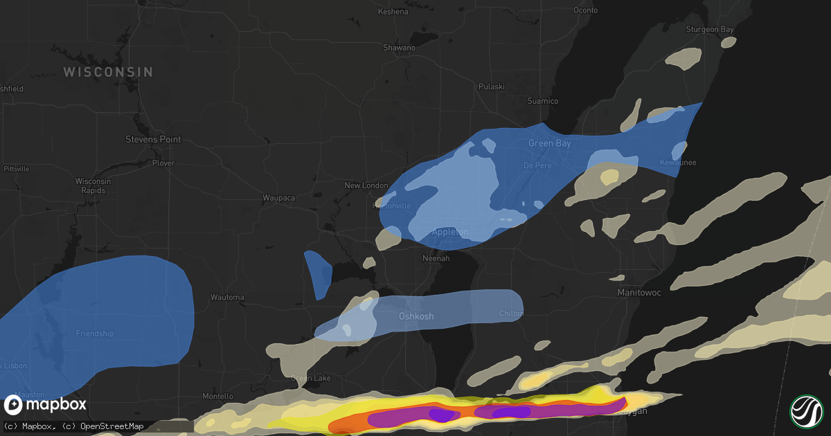 Hail map in Greenville, WI on July 1, 2026