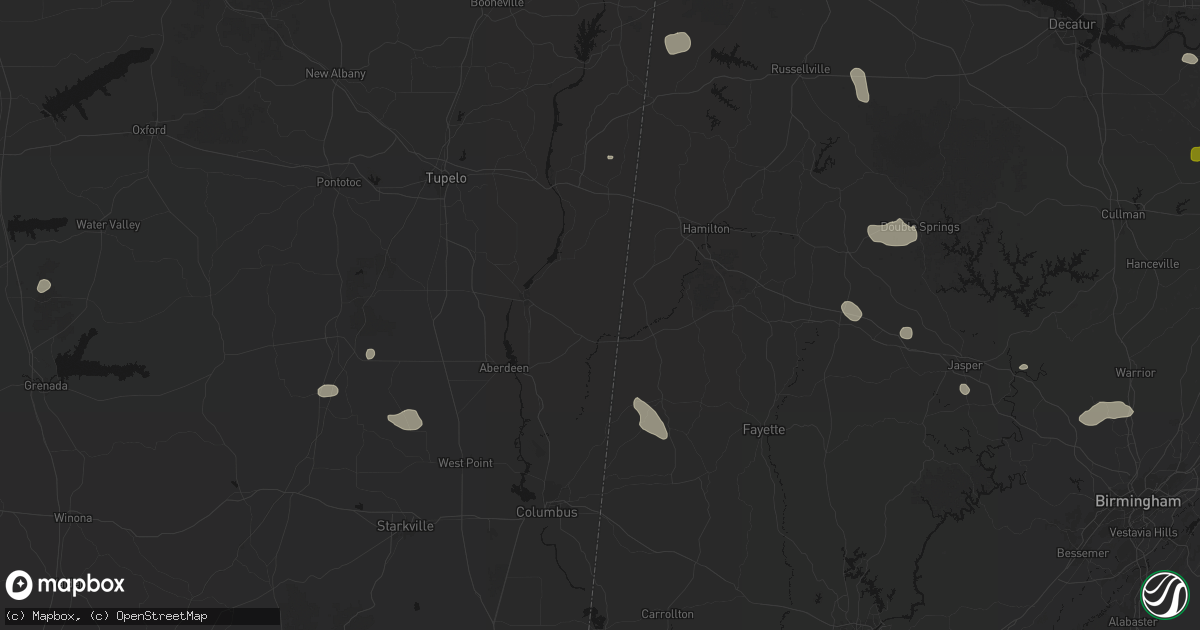 Hail map in Greenwood Springs, MS on July 1, 2026