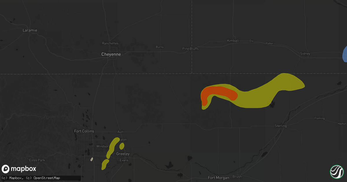 Hail map in Grover, CO on July 1, 2026