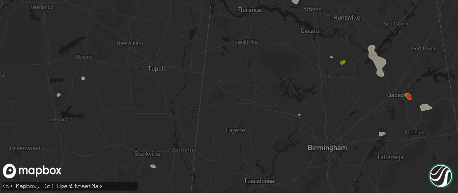 Hail map in Guin, AL on July 1, 2026