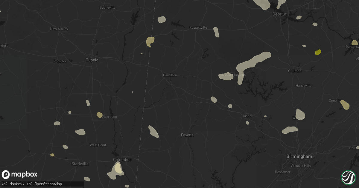 Hail map in Guin, AL on July 1, 2026