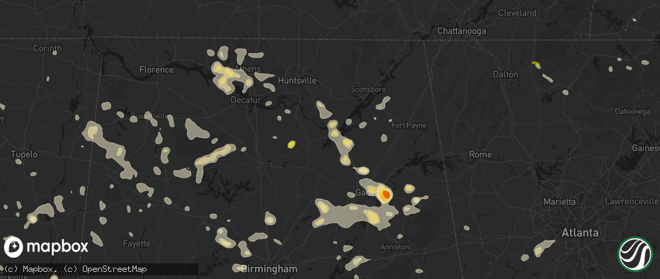 Hail map in Guntersville, AL on July 1, 2026