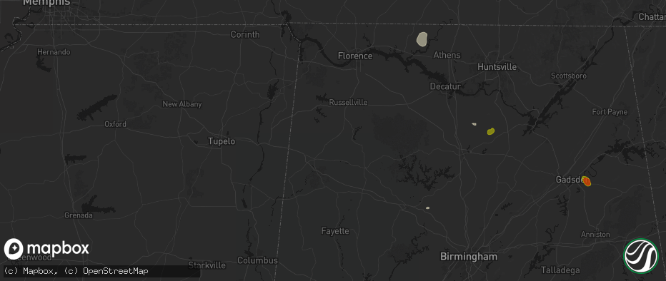 Hail map in Hackleburg, AL on July 1, 2026