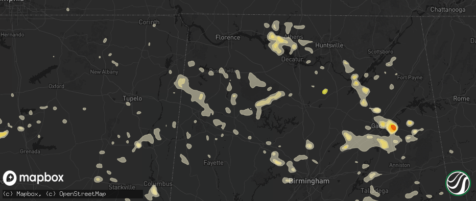 Hail map in Haleyville, AL on July 1, 2026