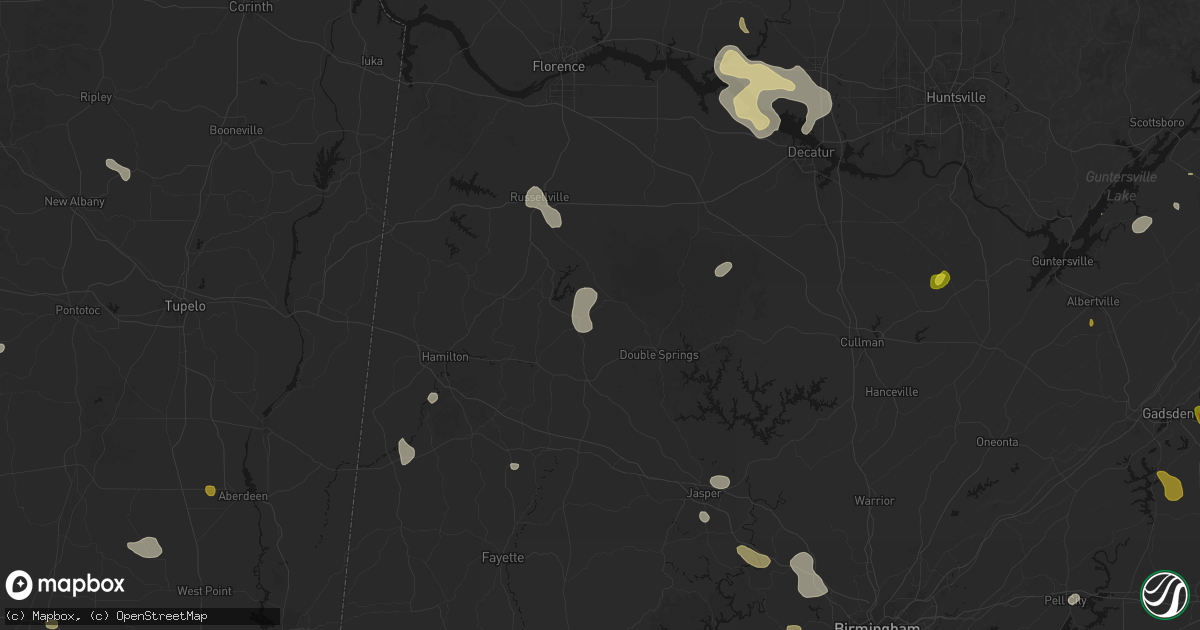 Hail map in Haleyville, AL on July 1, 2026