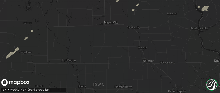 Hail map in Hampton, IA on July 1, 2026