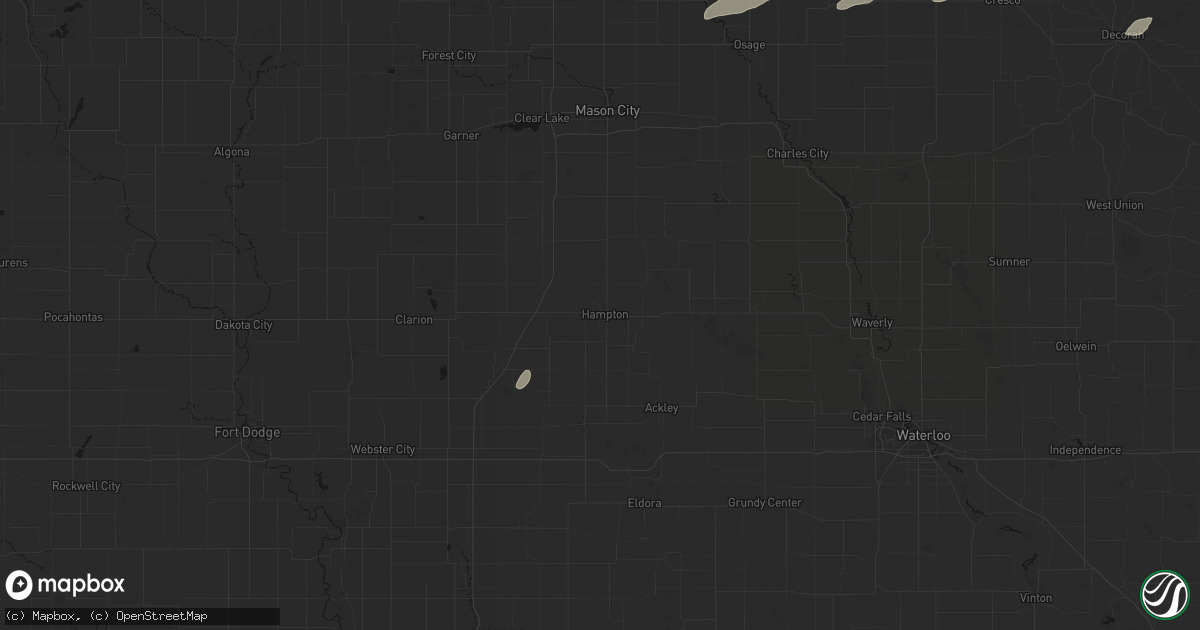 Hail map in Hampton, IA on July 1, 2026