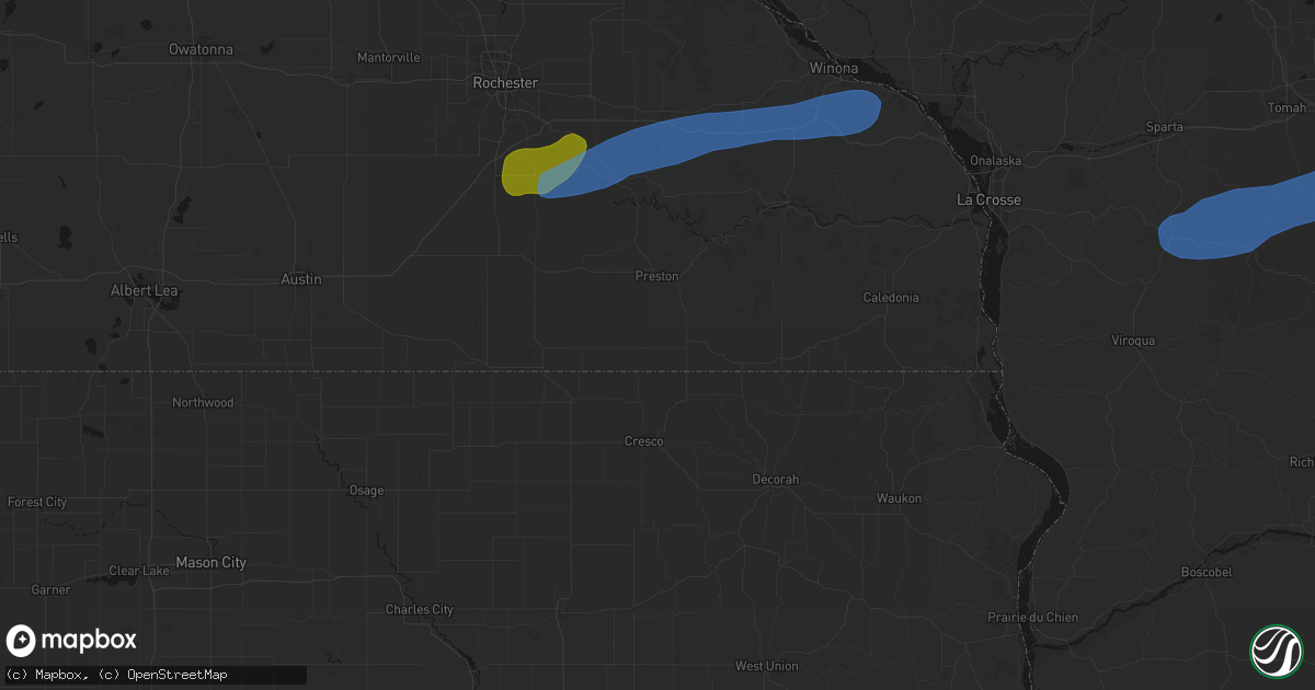 Hail map in Harmony, MN on July 1, 2026