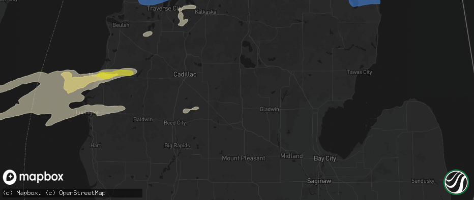 Hail map in Harrison, MI on July 1, 2026
