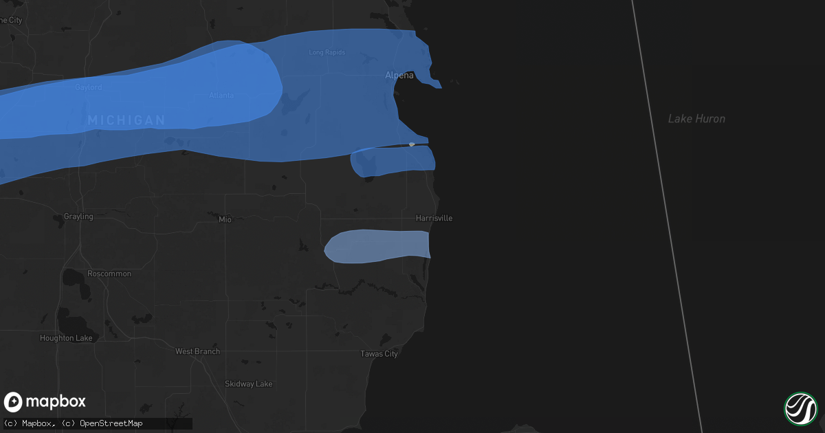 Hail map in Harrisville, MI on July 1, 2026