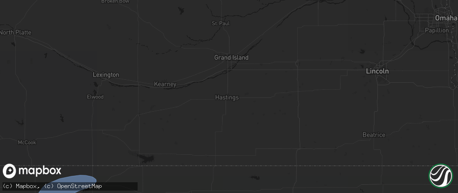 Hail map in Hastings, NE on July 1, 2026
