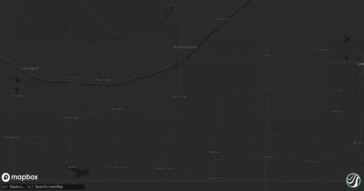 Hail map in Hastings, NE on July 1, 2026