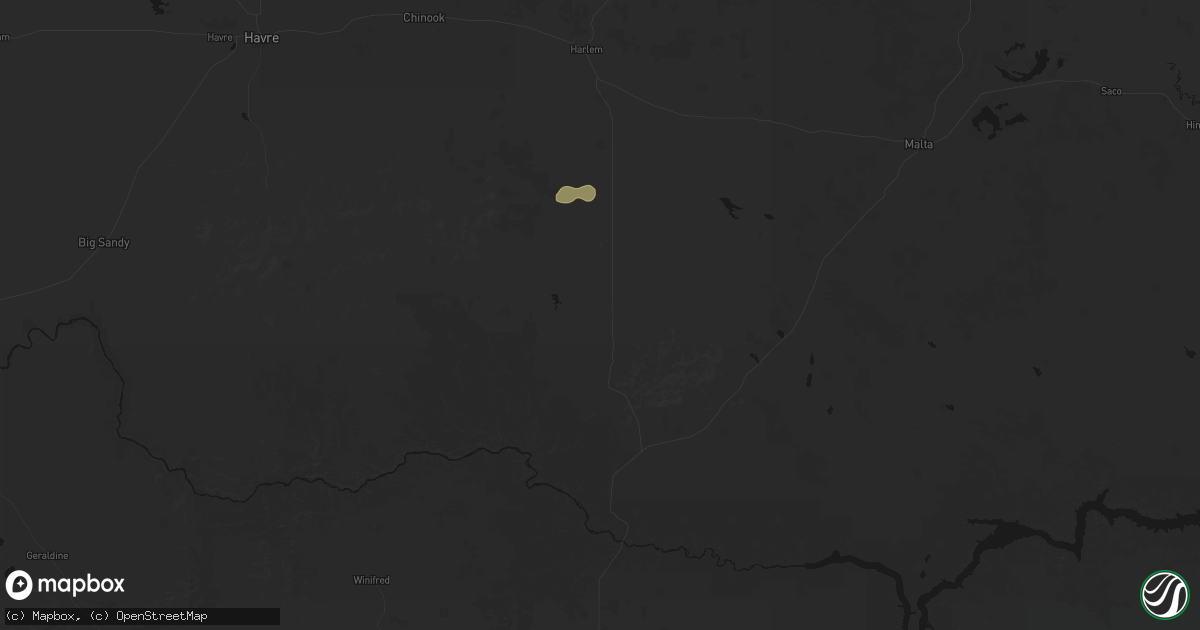 Hail map in Hays, MT on July 1, 2026