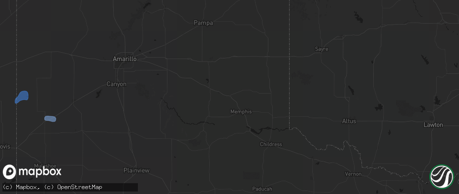 Hail map in Hedley, TX on July 1, 2026