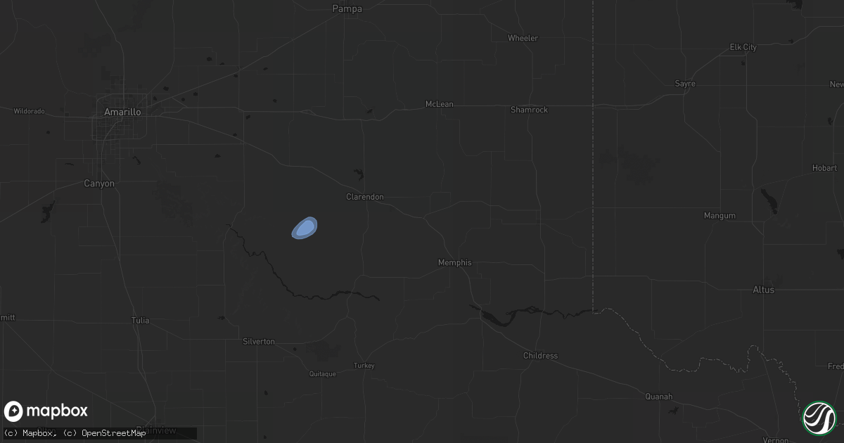 Hail map in Hedley, TX on July 1, 2026