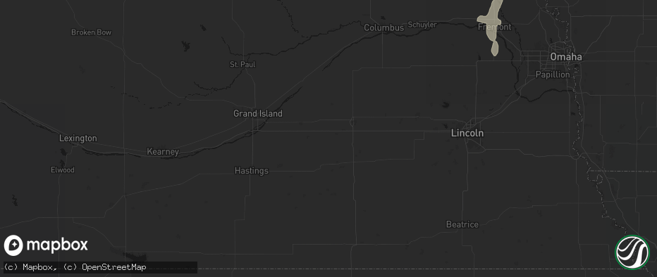 Hail map in Henderson, NE on July 1, 2026