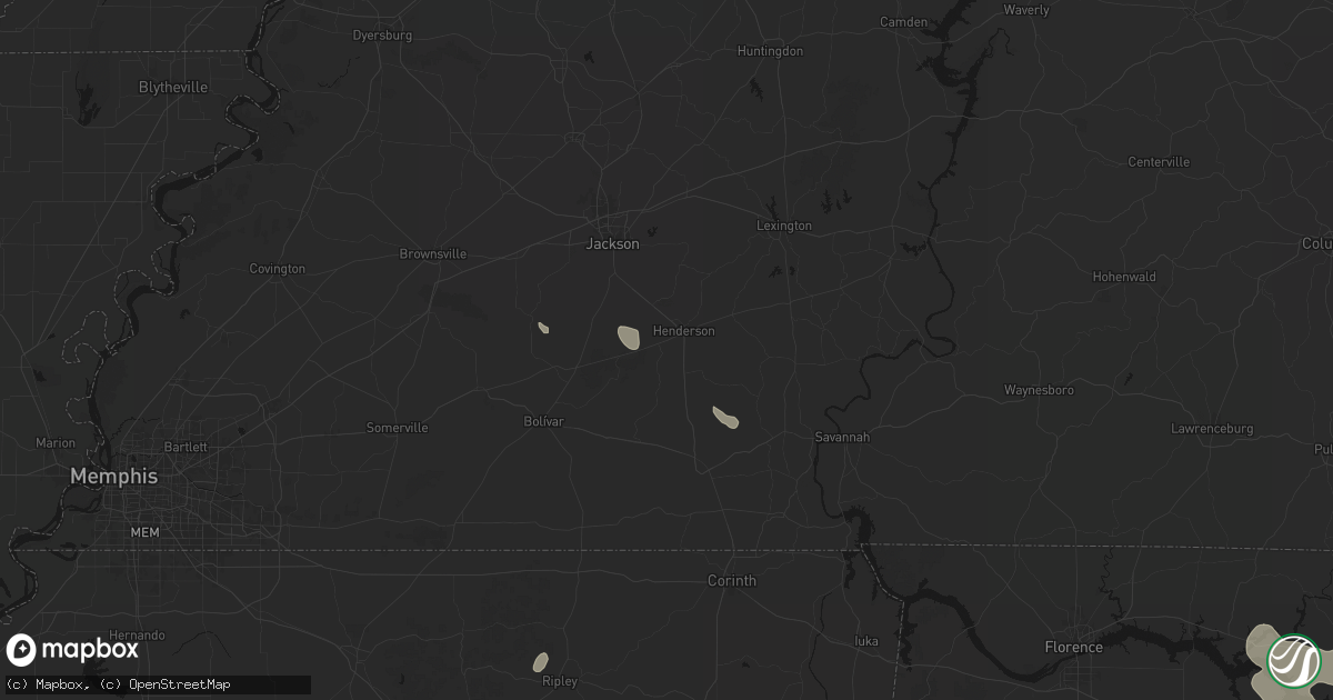 Hail map in Henderson, TN on July 1, 2026