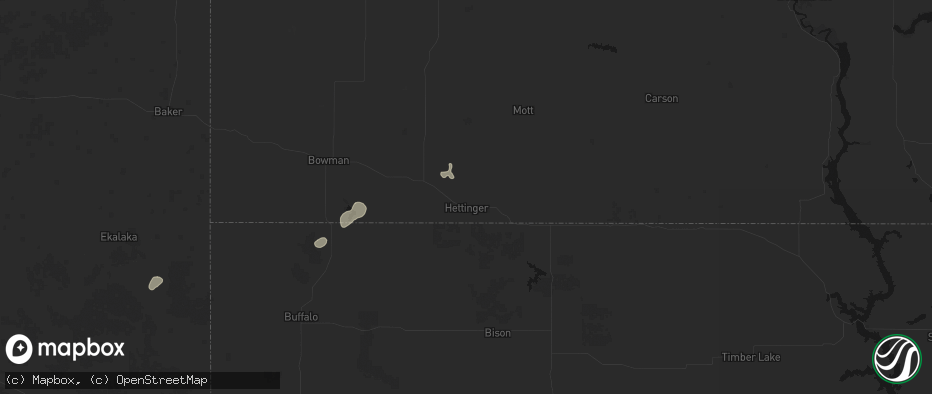 Hail map in Hettinger, ND on July 1, 2026