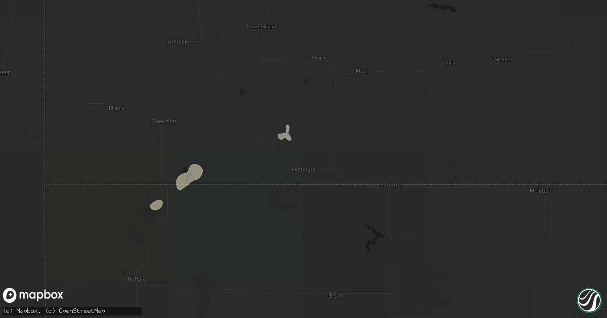 Hail map in Hettinger, ND on July 1, 2026