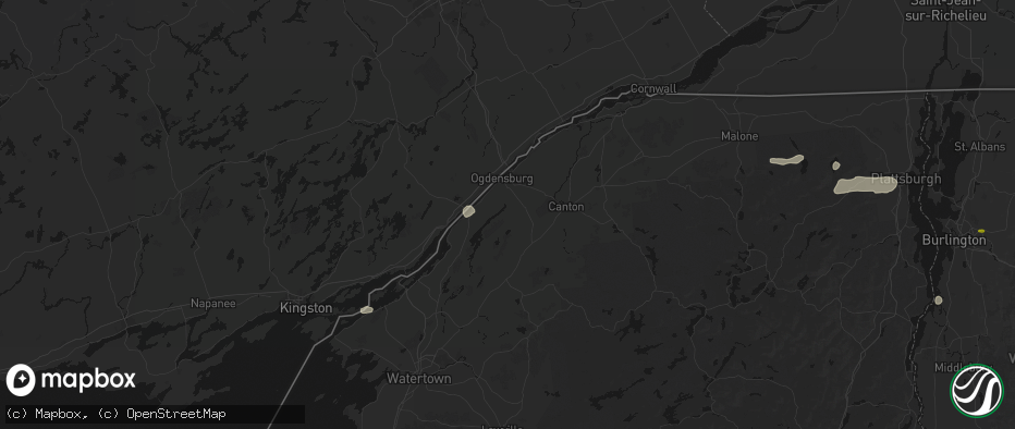 Hail map in Heuvelton, NY on July 1, 2026