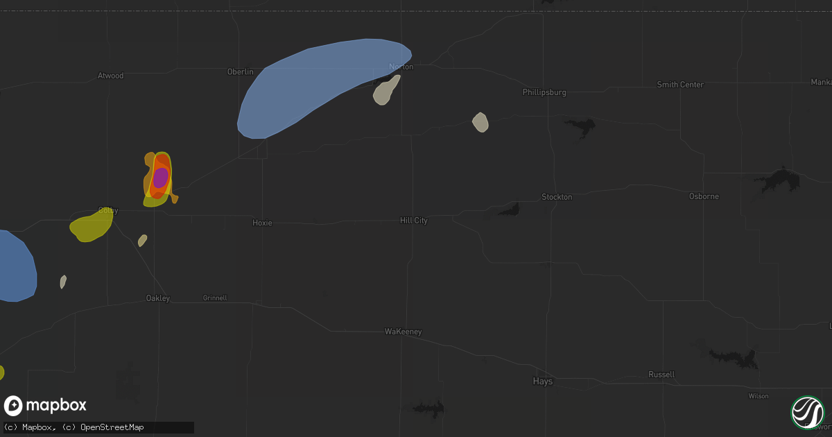 Hail map in Hill City, KS on July 1, 2026