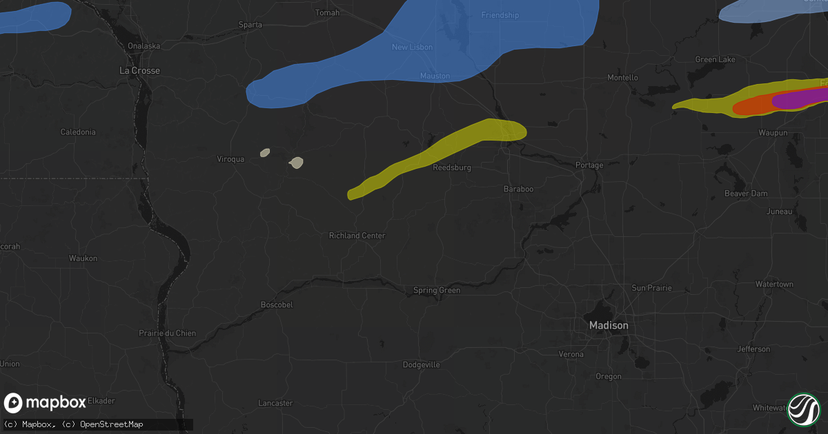 Hail map in Hillpoint, WI on July 1, 2026