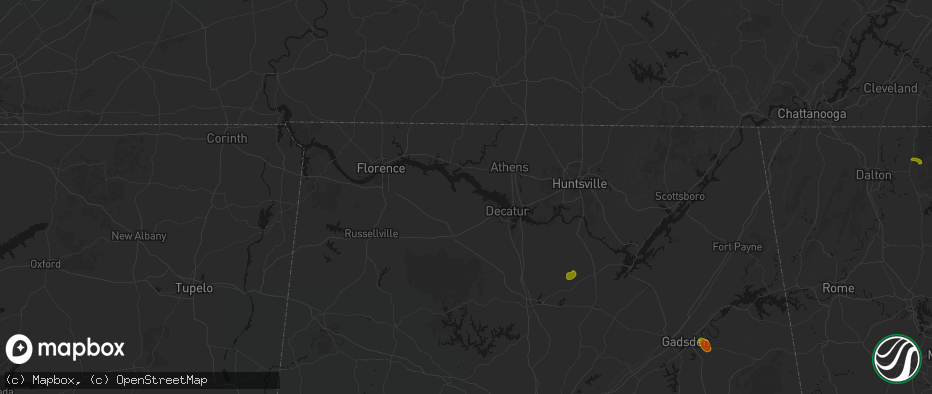 Hail map in Hillsboro, AL on July 1, 2026