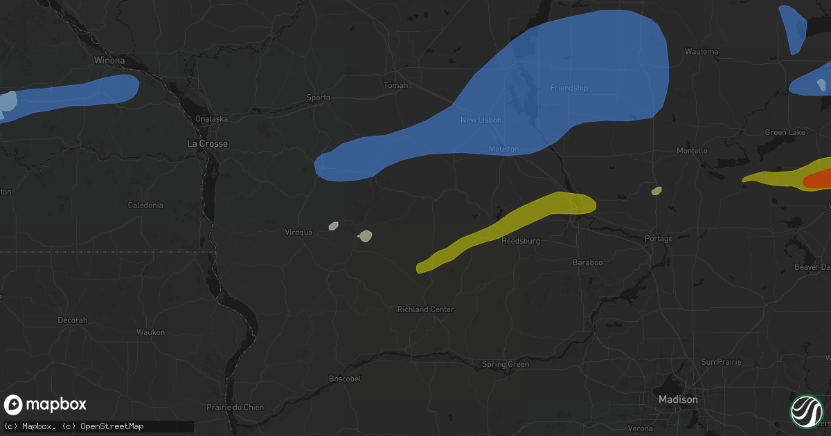 Hail map in Hillsboro, WI on July 1, 2026