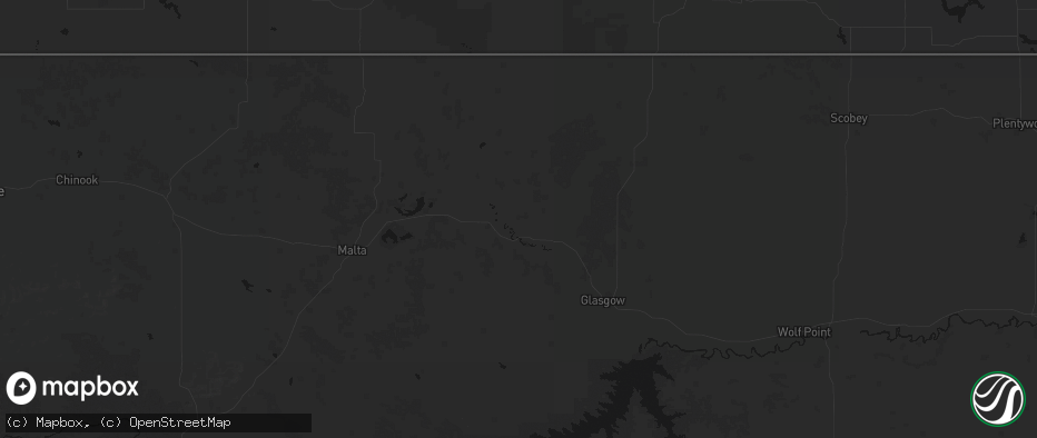 Hail map in Hinsdale, MT on July 1, 2026