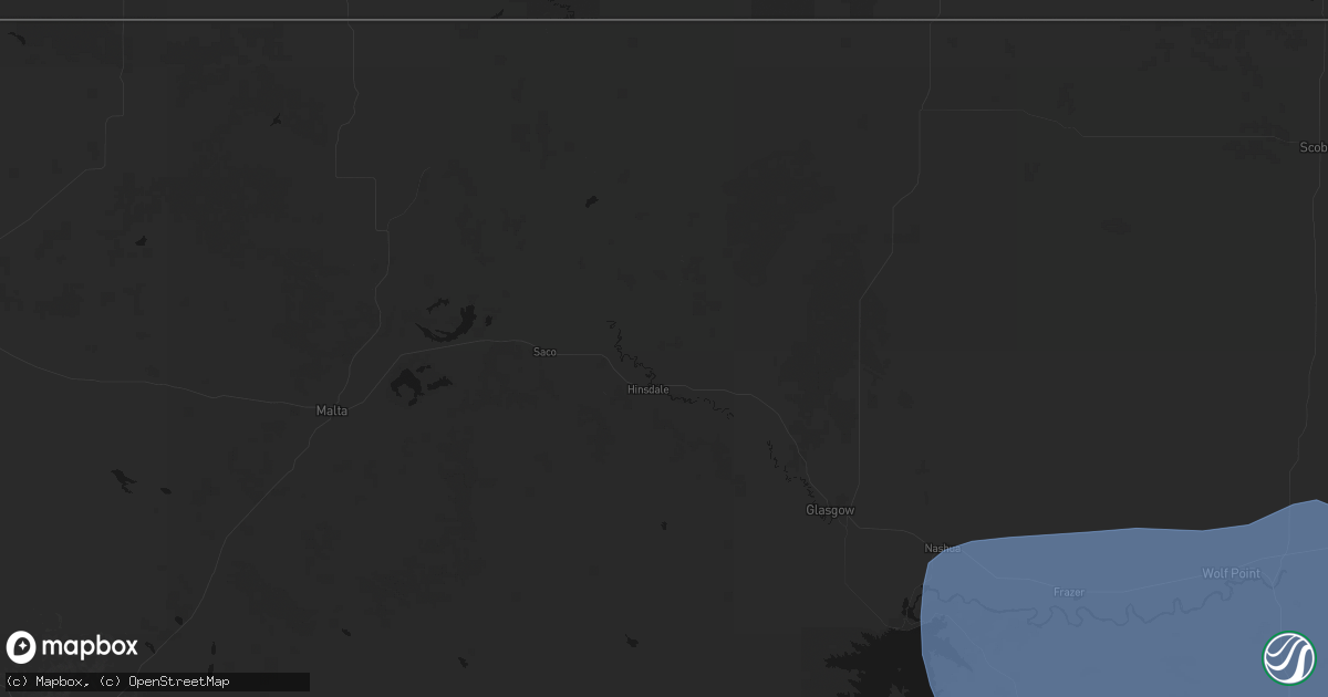 Hail map in Hinsdale, MT on July 1, 2026