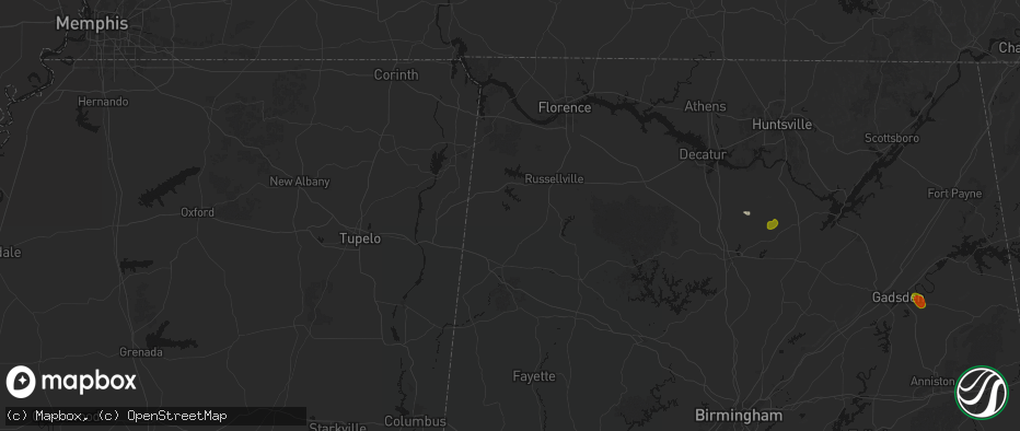 Hail map in Hodges, AL on July 1, 2026