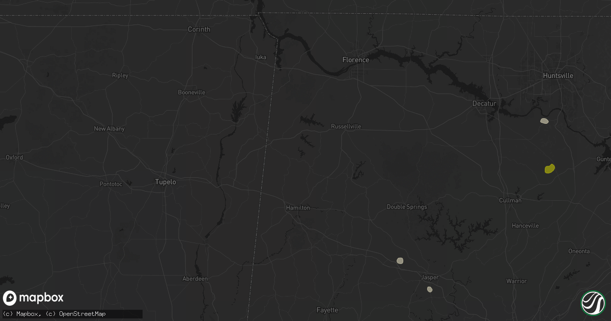 Hail map in Hodges, AL on July 1, 2026