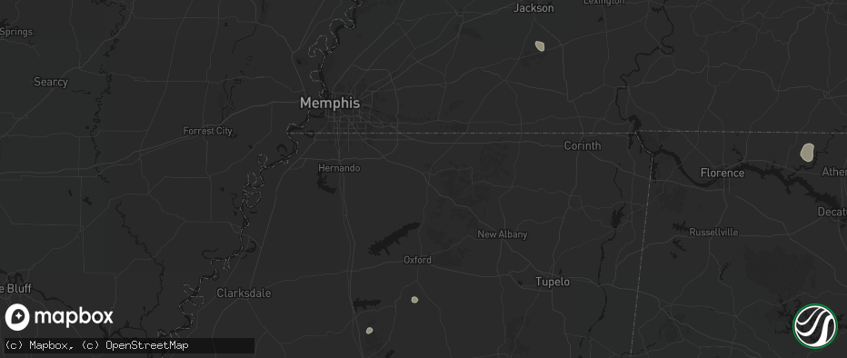 Hail map in Holly Springs, MS on July 1, 2026
