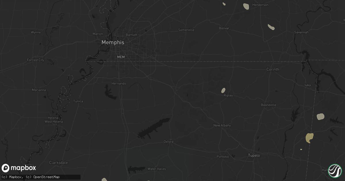 Hail map in Holly Springs, MS on July 1, 2026