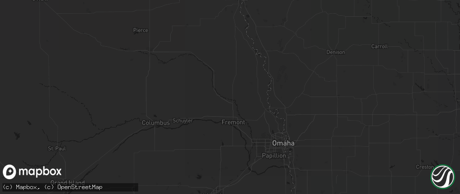 Hail map in Hooper, NE on July 1, 2026