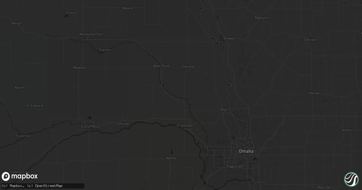 Hail map in Hooper, NE on July 1, 2026