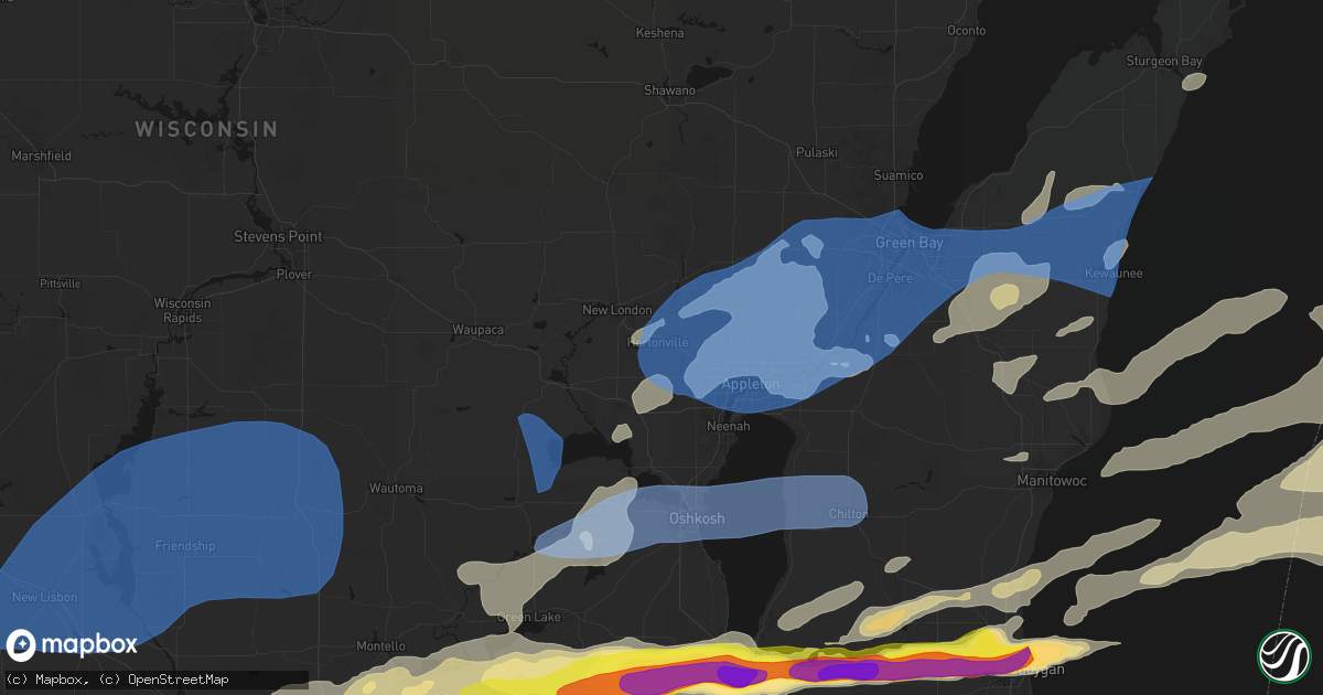 Hail map in Hortonville, WI on July 1, 2026