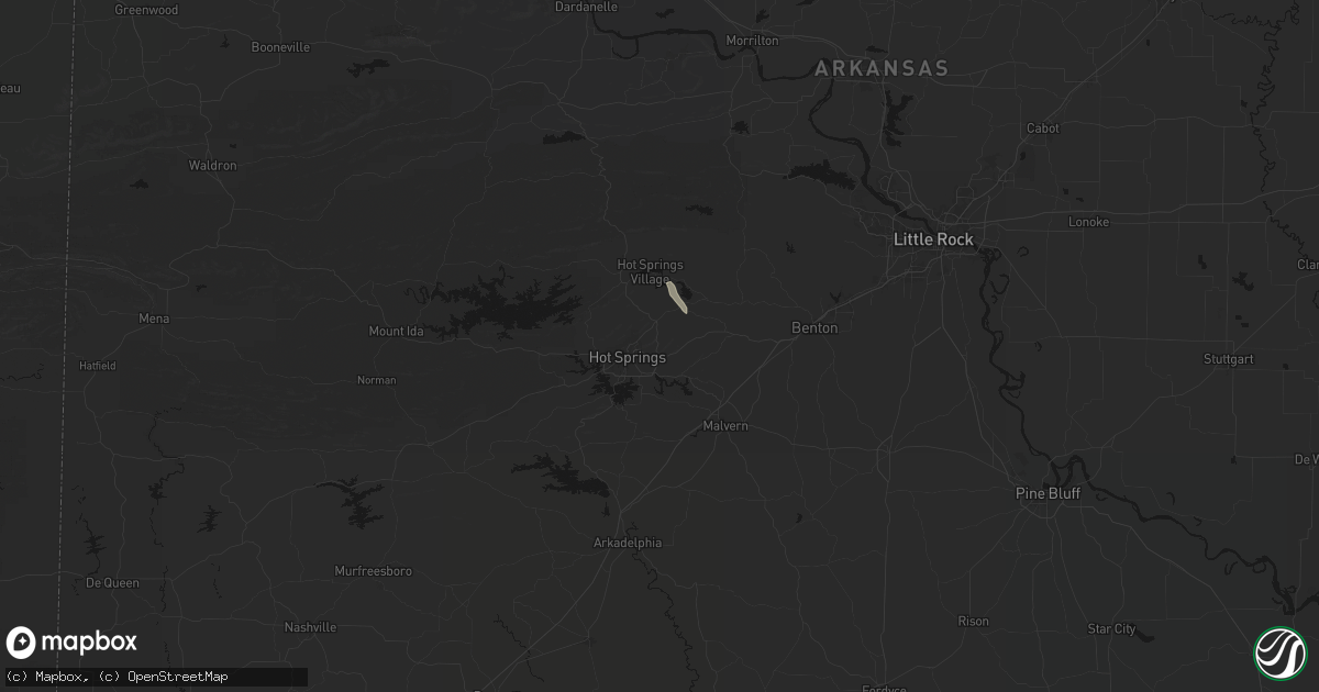 Hail map in Hot Springs National Park, AR on July 1, 2026