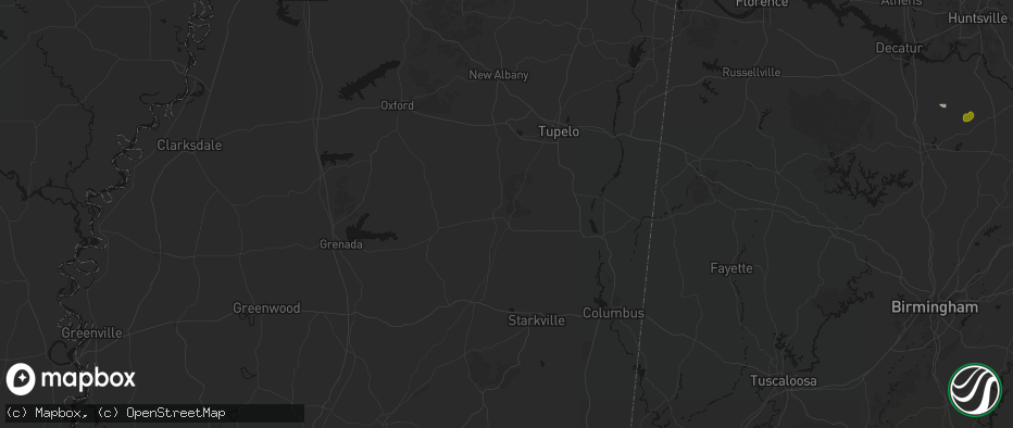 Hail map in Houston, MS on July 1, 2026