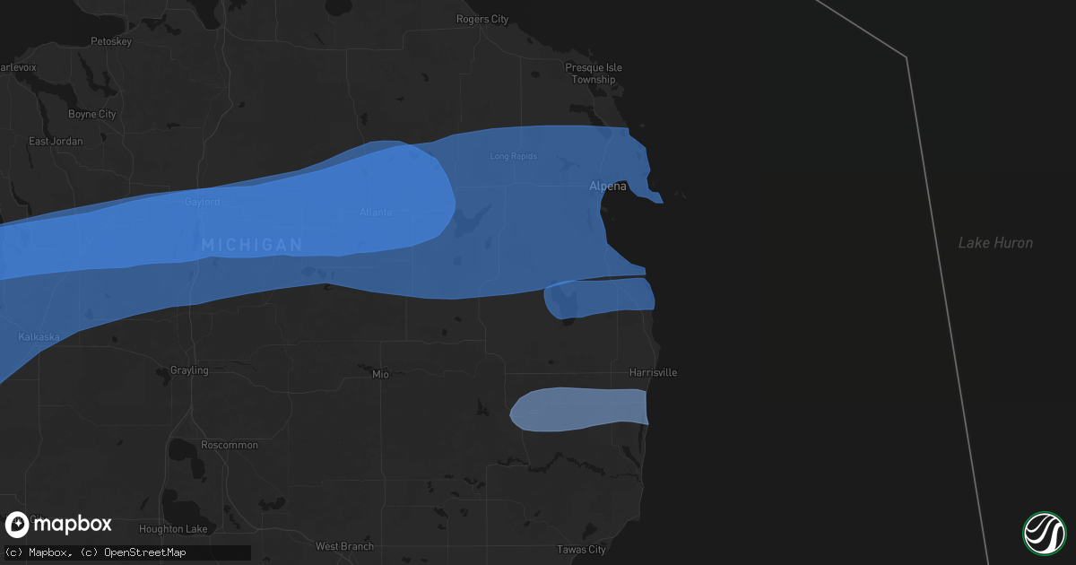 Hail map in Hubbard Lake, MI on July 1, 2026