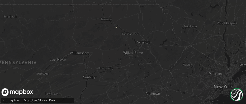 Hail map in Hunlock Creek, PA on July 1, 2026