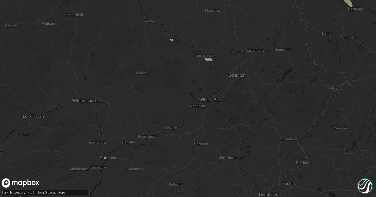 Hail map in Hunlock Creek, PA on July 1, 2026