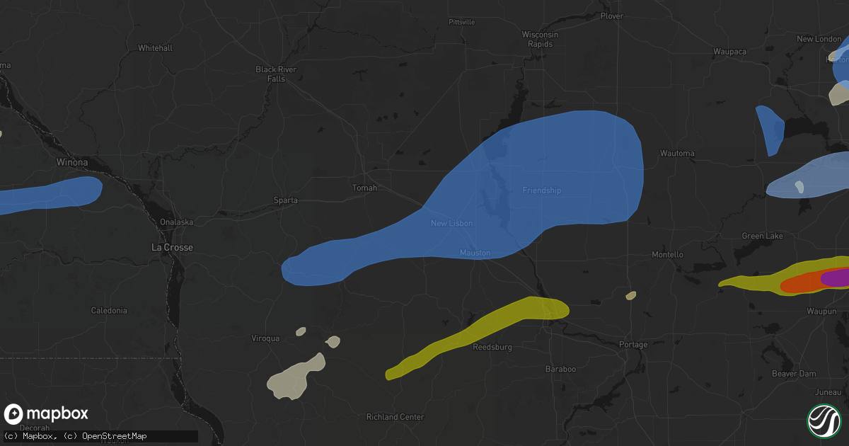 Hail map in Hustler, WI on July 1, 2026