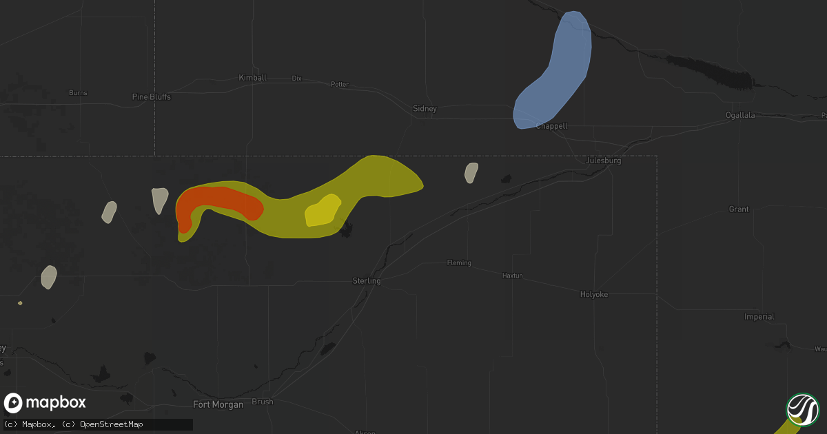 Hail map in Iliff, CO on July 1, 2026